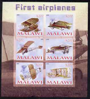 Malawi 2008 First Airplanes imperf sheetlet containing 6 values unmounted mint, stamps on aviation