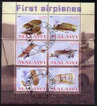 Malawi 2008 First Airplanes perf sheetlet containing 6 values fine cto used, stamps on aviation
