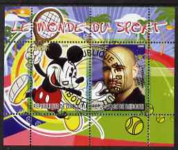 Djibouti 2008 Disney & World of Sport - Tennis & Andre Agassi perf sheetlet containing 2 values fine cto used, stamps on , stamps on  stamps on disney, stamps on  stamps on sport, stamps on  stamps on personalities, stamps on  stamps on tennis