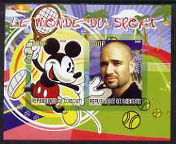 Djibouti 2008 Disney & World of Sport - Tennis & Andre Agassi imperf sheetlet containing 2 values unmounted mint, stamps on disney, stamps on sport, stamps on personalities, stamps on tennis