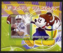 Djibouti 2008 Disney & World of Sport - American Football & Peyton Manning imperf sheetlet containing 2 values unmounted mint, stamps on disney, stamps on sport, stamps on personalities, stamps on american football