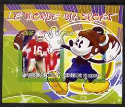 Djibouti 2008 Disney & World of Sport - American Football & Joe Montana imperf sheetlet containing 2 values unmounted mint, stamps on disney, stamps on sport, stamps on personalities, stamps on american football