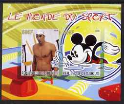 Djibouti 2008 Disney & World of Sport - Swimming & Michael Phelps imperf sheetlet containing 2 values unmounted mint, stamps on disney, stamps on sport, stamps on personalities, stamps on swimming