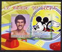 Djibouti 2008 Disney & World of Sport - Swimming & Mark Spitz imperf sheetlet containing 2 values unmounted mint, stamps on disney, stamps on sport, stamps on personalities, stamps on swimming