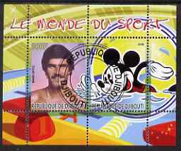 Djibouti 2008 Disney & World of Sport - Swimming & Mark Spitz perf sheetlet containing 2 values fine cto used, stamps on disney, stamps on sport, stamps on personalities, stamps on swimming