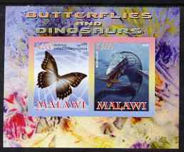 Malawi 2008 Butterflies & Dinosaurs #1 imperf sheetlet containing 2 values unmounted mint, stamps on butterflies, stamps on dinosaurs
