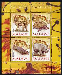 Malawi 2008 Animals of Africa #3 perf sheetlet containing 4 values, each with Scout logo unmounted mint, stamps on , stamps on  stamps on animals, stamps on  stamps on reptiles, stamps on  stamps on tortoises, stamps on  stamps on crocodiles, stamps on  stamps on rhinos, stamps on  stamps on scouts