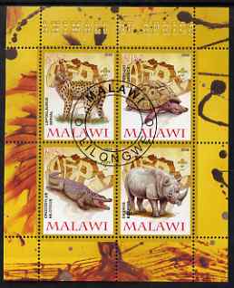 Malawi 2008 Animals of Africa #3 perf sheetlet containing 4 values, each with Scout logo fine cto used, stamps on animals, stamps on reptiles, stamps on tortoises, stamps on crocodiles, stamps on rhinos, stamps on scouts