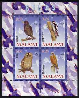 Malawi 2008 Birds #2 perf sheetlet containing 4 values, each with Scout logo unmounted mint, stamps on birds, stamps on scouts, stamps on owls, stamps on woodpeckers, stamps on falcons, stamps on birds of prey