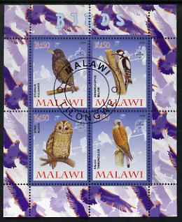 Malawi 2008 Birds #2 perf sheetlet containing 4 values, each with Scout logo fine cto used, stamps on birds, stamps on scouts, stamps on owls, stamps on woodpeckers, stamps on falcons, stamps on birds of prey