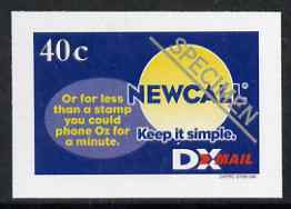 New Zealand 1999 DX Mail 40c New Call imperf optd SPECIMEN printed on reverse of advertising sheet, Stirling cat No. DXP2 unmounted mint, stamps on 