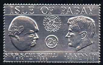 Pabay 1967 Churchill & Kennedy 2d value embossed in silver foil (perf) unmounted mint (Rosen PA72), stamps on personalities, stamps on churchill, stamps on kennedy