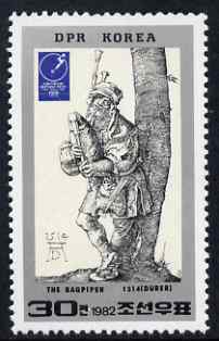 North Korea 1982 Essen Stamp Fair 30ch Bagpiper by Durer unmounted mint SG N2183, stamps on music, stamps on arts, stamps on durer, stamps on stamp exhibitions, stamps on bagpipes, stamps on , stamps on scots, stamps on scotland