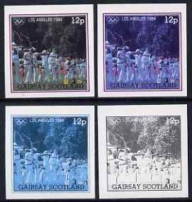 Gairsay 1984 Los Angeles Olympic Games - Archery 12p the set of 4 imperf progressive proofs comprising 1, 2, 3 and all 4-colour composites, unmounted mint, stamps on olympics, stamps on archery
