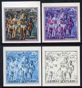Gairsay 1984 Los Angeles Olympic Games - Running 17p the set of 4 imperf progressive proofs comprising 1, 2, 3 and all 4-colour composites, unmounted mint, stamps on olympics, stamps on running