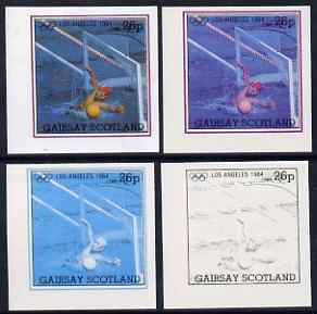 Gairsay 1984 Los Angeles Olympic Games - Water Polo 26p the set of 4 imperf progressive proofs comprising 1, 2, 3 and all 4-colour composites, unmounted mint, stamps on olympics, stamps on water polo