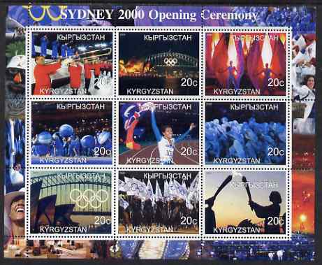 Kyrgyzstan 2000 Sydney Olympic Games (Opening Ceremony) perf sheetlet containing set of 9 values unmounted mint, stamps on olympics, stamps on music, stamps on opera, stamps on bridges