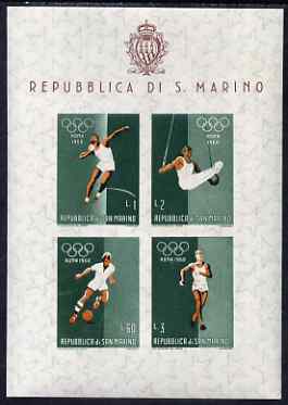 San Marino 1960 Rome Olympic Games perf m/sheet #1 unmounted mint, SG MS 616a, stamps on olympics, stamps on shot, stamps on gymnastics, stamps on rings, stamps on football, stamps on walking