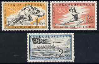 Czechoslovakia 1960 Rome Olympic Games perf set of 3 unmounted mint, SG 1163-5, stamps on olympics, stamps on rowing, stamps on gymnastics, stamps on running
