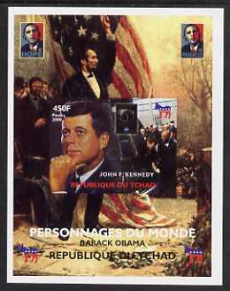 Chad 2008 Barack Obama imperf s/sheet #2 unmounted mint. Note this item is privately produced and is offered purely on its thematic appeal. , stamps on personalities, stamps on obama, stamps on flags, stamps on lincoln, stamps on usa presidents, stamps on americana, stamps on kennedy