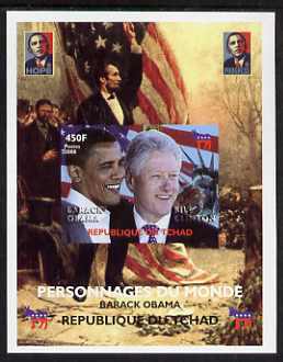 Chad 2008 Barack Obama imperf s/sheet #6 unmounted mint. Note this item is privately produced and is offered purely on its thematic appeal. ., stamps on personalities, stamps on obama, stamps on flags, stamps on lincoln, stamps on usa presidents, stamps on americana, stamps on clinton