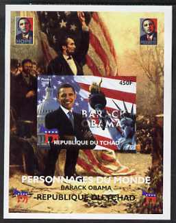Chad 2008 Barack Obama imperf s/sheet #7 unmounted mint. Note this item is privately produced and is offered purely on its thematic appeal. ., stamps on personalities, stamps on obama, stamps on flags, stamps on lincoln, stamps on usa presidents, stamps on americana, stamps on 