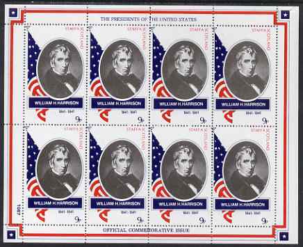 Staffa 1982 Presidents of the United States #09 William H Harrison perf sheetlet containing 8 x 9p values unmounted mint, stamps on personalities, stamps on constitutions, stamps on americana, stamps on  usa , stamps on presidents, stamps on usa presidents, stamps on 