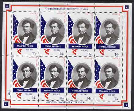 Staffa 1982 Presidents of the United States #14 Franklin Pierce perf sheetlet containing 8 x 14p values unmounted mint, stamps on personalities, stamps on constitutions, stamps on americana, stamps on  usa , stamps on presidents, stamps on usa presidents, stamps on 