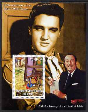 Congo 2002 Birth Centenary of Walt Disney & 25th Anniversary of Death of Elvis #3 perf m/sheet unmounted mint, stamps on , stamps on  stamps on personalities, stamps on  stamps on elvis, stamps on  stamps on music, stamps on  stamps on pops, stamps on  stamps on cinema, stamps on  stamps on fairy tales, stamps on  stamps on disney, stamps on  stamps on movies, stamps on  stamps on films