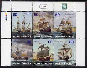 Marshall Islands 2000 Sailing Ships perf se-tenant block of 6 unmounted mint, SG 1384-89, stamps on ships