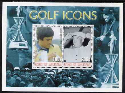 Myanmar 2001 Golf Icons (Seve Ballesteros & Ben Hogan) perf sheetlet containing 2 values unmounted mint, stamps on sport, stamps on golf, stamps on personalities