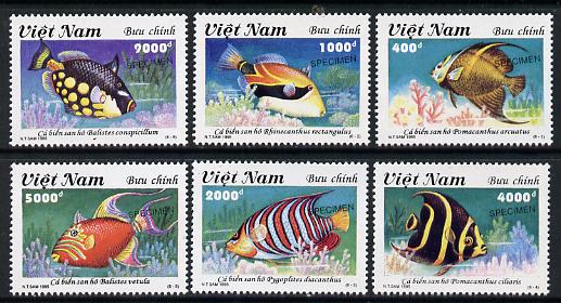 Vietnam 1995 Tropical Fish set of 6 each overprinted SPECIMEN (only 200 sets produced) unmounted mint, stamps on fish     marine-life