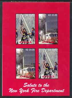 Angola 2002 Salute to the New York Fire Department imperf sheetlet containing 4 values unmounted mint. Note this item is privately produced and is offered purely on its t..., stamps on fire, stamps on disasters
