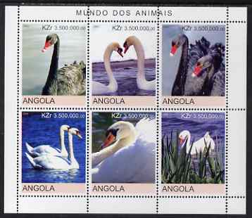 Angola 2000 Swans perf sheetlet containing 6 values unmounted mint. Note this item is privately produced and is offered purely on its thematic appeal, stamps on birds, stamps on swans