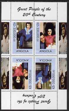 Angola 1999 Great People of the 20th Century - Elvis #3 perf sheetlet of 4 (2 tete-beche pairs) unmounted mint. Note this item is privately produced and is offered purely..., stamps on music, stamps on personalities, stamps on elvis, stamps on entertainments, stamps on films, stamps on cinema, stamps on millennium