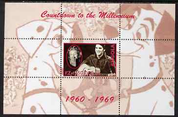 Angola 1999 Countdown to the Millennium #07 (1960-1969) perf souvenir sheet (Elvis, Marilyn and 101 Dalmations) unmounted mint. Note this item is privately produced and i..., stamps on personalities, stamps on films, stamps on cinema, stamps on entertainments, stamps on elvis, stamps on dogs, stamps on disney, stamps on marilyn monroe, stamps on millennium, stamps on guitar