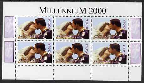Angola 2000 Millennium 2000 - Royal Wedding perf sheetlet containing 6 values unmounted mint. Note this item is privately produced and is offered purely on its thematic a..., stamps on millennium, stamps on royalty, stamps on charles, stamps on diana