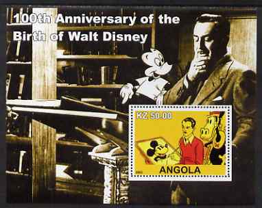 Angola 2002 Birth Centenary of Walt Disney #01 perf s/sheet - Disney drawing Mickey Mouse unmounted mint, stamps on personalities, stamps on movies, stamps on films, stamps on disney, stamps on cinema