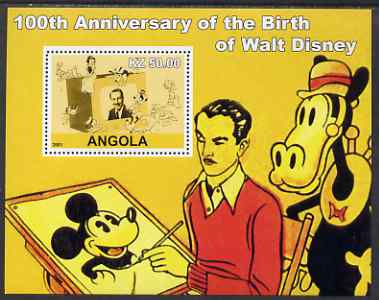 Angola 2001 Birth Centenary of Walt Disney #01 perf s/sheet - Disney & various characters, unmounted mint, stamps on personalities, stamps on movies, stamps on films, stamps on disney, stamps on cinema