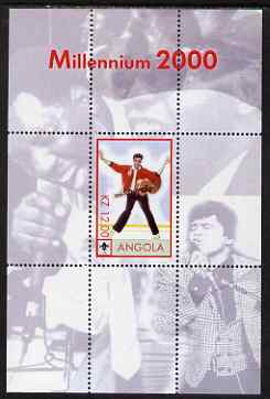 Angola 2000 Millennium 2000 - Elvis perf s/sheet (background shows other singers) unmounted mint. Note this item is privately produced and is offered purely on its themat..., stamps on personalities, stamps on elvis, stamps on music