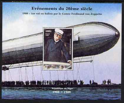 Niger Republic 1998 Zeppelin 2,000f perf s/sheet unmounted mint, stamps on personalities, stamps on aviation, stamps on airships, stamps on zeppelins