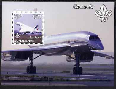 Somaliland 2002 Concorde perf m/sheet with Scout Logo unmounted mint, stamps on aviation, stamps on concorde, stamps on scouts, stamps on 