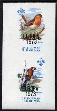 Calf of Man 1973 Europa opt'd on Birds imperf m/sheet (showing 10m Robin & 45m Goldfinch) unmounted mint with Scout logo, Rosen CA314MS, stamps on europa, stamps on birds, stamps on robin, stamps on goldfinch, stamps on scouts