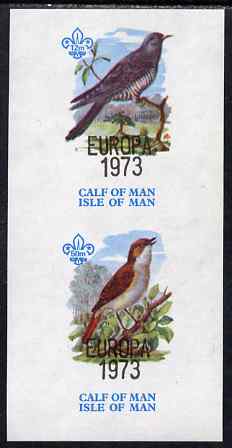 Calf of Man 1973 Europa opt'd on Birds imperf m/sheet (showing 12m Cuckoo & 50m Nightingale - from first printing without the birds' names) unmounted mint with Scout logo, Rosen CA315MS, stamps on , stamps on  stamps on europa, stamps on  stamps on birds, stamps on  stamps on cuckoo, stamps on  stamps on nightingales, stamps on  stamps on scouts