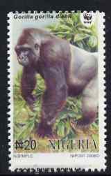 Nigeria 2008 WWF - Gorilla N20 with horiz perfs dropped passing through inscription at top, unmounted mint , stamps on animals, stamps on  wwf , stamps on apes