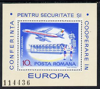 Rumania 1977 European Security m/sheet  (Airliner) unmounted mint Mi 143 (SG MS 4303), stamps on aviation, stamps on police, stamps on security