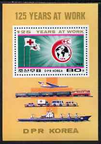 North Korea 1988 125th Anniversary of Red Cross perf m/sheet unmounted mint, SG MS N2753, stamps on red cross, stamps on globes, stamps on ships, stamps on cars, stamps on aviation, stamps on railways, stamps on transportambulances