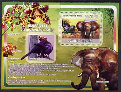 Guinea - Bissau 2008 African Elephants and Birds (with orchids) perf souvenir sheet unmounted mint, stamps on animals, stamps on elephants, stamps on birds, stamps on orchids