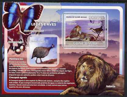 Guinea - Bissau 2008 Lions & Birds (with butterflies) perf souvenir sheet unmounted mint, stamps on animals, stamps on cats, stamps on lions, stamps on birds, stamps on butterflies