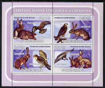 Guinea - Bissau 2008 Rabbits & Birds of African Savanna perf sheetlet containing 4 values unmounted mint, stamps on animals, stamps on rabbits, stamps on hares, stamps on birds of prey, stamps on birds
